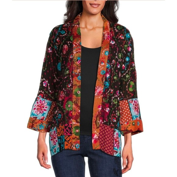 John Mark Other - JOHN MARK Embroidered Patchwork Kimono Jacket Open Front Women 2X Multi Color